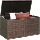 COSTWAY Auflagenbox Rattan, 333L Stauraum, Kissenbox mit Doppeltüren & Deckel & Ablage, Gartenbox Truhenbank Sitzbank, Gartenbox wetterfest, für Terrasse Garten Balkon, 115/215x60x65cm (Braun)