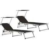 Furnicato Klappbare Sonnenliegen Mit Dach 2 Stk Alu Textilene Schwarz