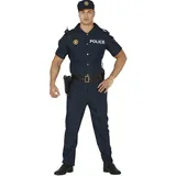Fiestas Guirca Polizeiheldenkostüm für Herren, Polizeiuniform, Marineblau, mit Polizeihut, Polizeikostüme für Herren, Größe S 46-48
