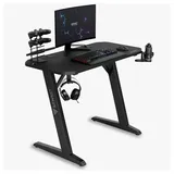 SENSE7 Nomad Classic, Gaming Tisch 100x50, PC Tisch mit Kopfhörerhaken, Getränkehalter, Controller Halter, Gaming Computertisch mit Kohlefaseroberfläche, Ergonomischer Gaming Desk