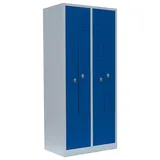 Lüllmann 4er Z-Spind Umkleideschrank Stahl Kleiderschrank Garderobenschrank Lichtgrau/ Enzianblau 180 x 80 x 50 cm / 525111