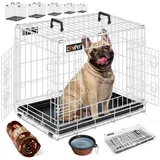 Lovpet LOVPET® Hundekäfig klappbar Hundetransportkäfig Inkl. Fleecedecke + Napf Hundebox mit 2 Türen Transportkäfig Auto, Tiertransportbox Hundetransportbox mit Bodenschale