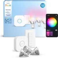 Philips Hue Essential Starter Kit Hue Bridge + 3 x Essential GU10 smarte Lampe + Dimmer Switch
