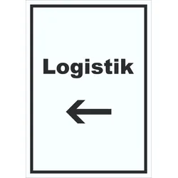 Logistik Schild mit Text und Richtungspfeil links Transport Versand hochkant A2 (420x594mm)