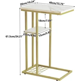 luxuskollektion Beistelltisch C-Form Industrie-Design 2er-Set Weiß Gold