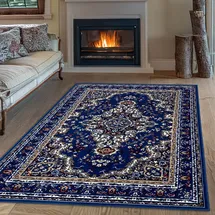 OTTO home Teppich OTTO HOME "Oriental, Made in Belgium" Gr. 1, blau (hellblau), B:60cm H:7mm L:110cm, Kunstfaser, Teppiche, Teppich, Orient-Optik, mit Bordüre, Teppich, Kurzflor, Weich, Kundenliebling