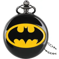 CokinkiDs Batman Taschenuhr für Kinder Jungen Schwarz Batman Theme Halskette Anhänger Anhänger Uhren Mädchen