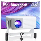 Beamer WiFi Bluetooth, AKIYO Upgrade Nativer Videoprojektor 1080P tragbarer Mini-Projektor mit Stativ, unterstützt 1080P Videoprojektor
