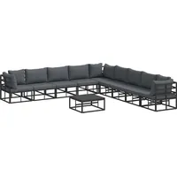 VidaXL Garten-Sofa-Set mit Kissen 10 pcs Schwarz Aluminium