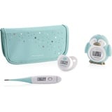 MINILAND BABY Thermometer mit flexibler Spitze + Schnuller mit digitalem Display + Badethermometer + etui blau Geschekset