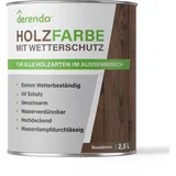 derendo Holzfarbe braun für Außen, 2,5l wasserverdünnbare Wetterschutzfarbe, seidenglänzend Holzfarbe nussbraun sehr hohe Deckkraft Holzlack wetterfest RAL 8011