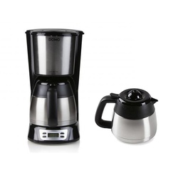 Domo Filterkaffeemaschine, 2 Edelstahl Thermoskannen Timer, Dauerfilter für Filter-Kaffee Pulver silberfarben
