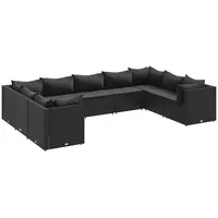 vidaXL 9-tlg. Garten-Lounge-Set mit Kissen Schwarz Poly Rattan