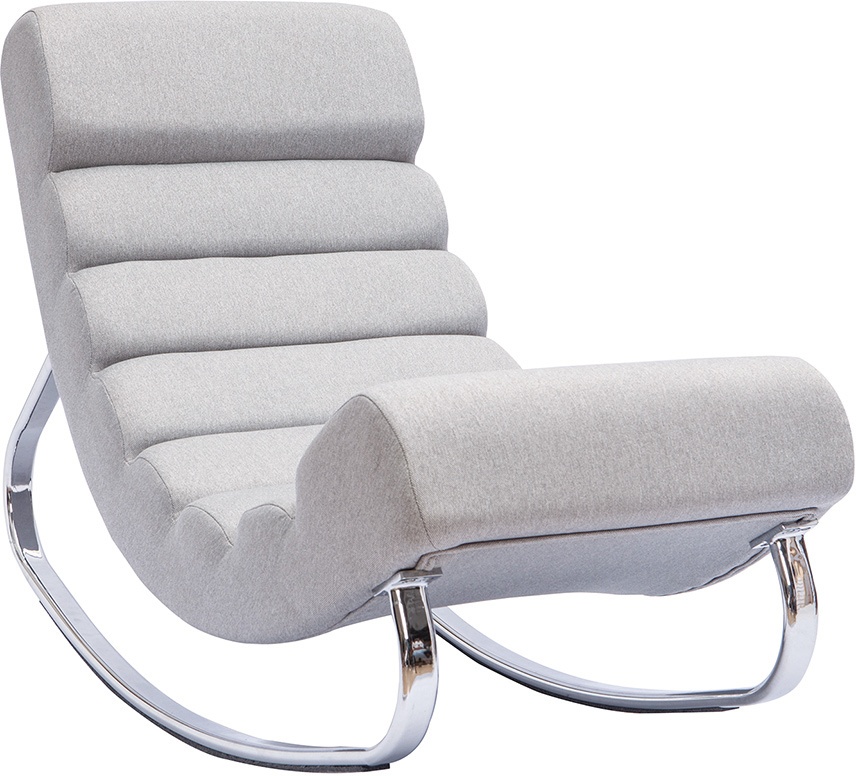 Rocking chair design en tissu gris clair et acier chromé TAYLOR