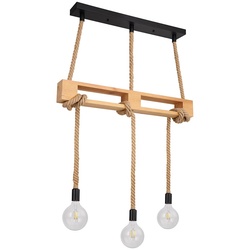 Holz Decken Pendel Leuchte Wohn Ess Zimmer Hanfseil Hänge Lampe Filament braun im Set inkl. LED Leuchtmittel