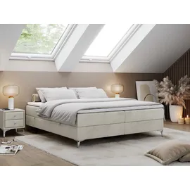 MKS Meble Boxspringbett ohne Kopfteil mit Bettkasten, Bett niedriges Kopfteil, Polsterbett ohne Kopfteil - LESS - 140x200cm - Beige - H4 - Beige