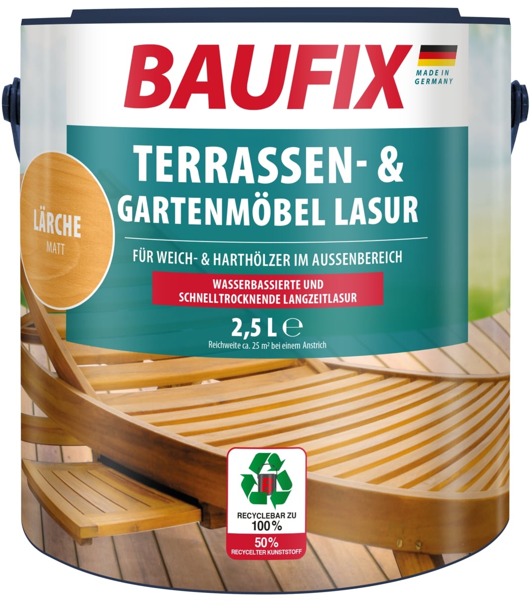 BAUFIX Terrassen- & Gartenmöbel-Lasur lärche matt, 2.5 Liter, Holzöl