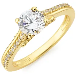 Fingerring »Schmuck Geschenk Silber 925 Silberring Verlobungsring«, mit Zirkonia (synth.), 62584265-56 gelbgoldfarben-kristallweiß + kristallweiß