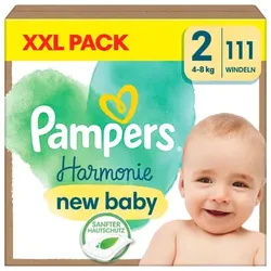 Pampers Windeln Harmonie Gr. 2 Mini, 4kg - 8kg, XXL Pack (1x111 Windeln), 2 (3-6 kg)