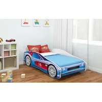 Luxusbetten24 Kinderbett Car mit verschiedenen Motiven Blau 140x70 - Blau