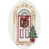 Derwentwater Designs Bothy Threads Grußkarte Kreuzstich-Set Weihnachtstür, 9x13.3cm, DWCDX07, Zählmuster