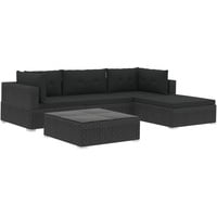 vidaXL Polyrattan Lounge-Set mit Auflagen 5-tlg. schwarz 46753