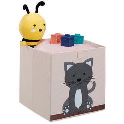 relaxdays Aufbewahrungsbox Aufbewahrungsbox mit Katzenmotiv grau|weiß