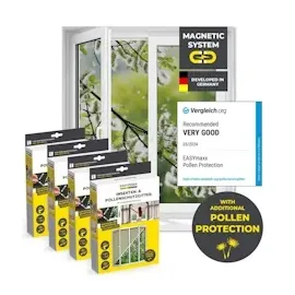 EasyMaxx Fliegengitter für Fenster mit Pollenschutz & Magic Click | Moskitonetz zuschneidbar für alle Fenster bis 150x130cm | Einfache Montage mit 12 Magneten - kein Bohren oder Schrauben [4 Stück]