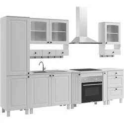 Küchenzeile KOCHSTATION "KS-Osby", weiß (front: ausverkauft, arbeitsplatte: weiß), B:296cm H:202cm T:60cm, Komplettküchen-Sets, Küchenzeile, Kiefer massiv, Breite 296 cm, ohne E-Geräte