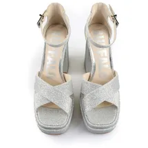 Buffalo High-Heel-Pumps BUFFALO "Buffalo Cross -Vegan Glitter", Damen, Gr. 38, silber, Kunstfaser, unifarben, Schuhe