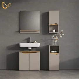 livinity Livinity® Badschrank, Greige, Greige, Holzwerkstoff, 1 Fächer, Rechteckig, 30x67x17 cm mit Tür und offenem Fach