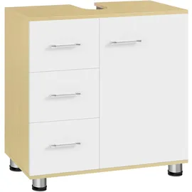 EUGAD Waschbeckenunterschrank 3 Schubladen 60 x 60 x 30 cm Weiß/Helle Eiche
