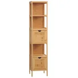 kleankin Badezimmerschrank mit Kippschutz natur 30L x 30B x 140H cm