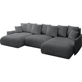 altdecor Ecksofa Cord U-Form mit Schlaffunktion und Bettkasten 3-Sitzer Dunkelgrau