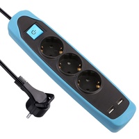 Electraline 62151 Gummy-Line Steckdosenleiste 3-Fach mit Schalter + 2 USB 2.1A, Kabel 2m / Mehrfachsteckdose/Tischsteckdose Steckerleiste, Extra Flacher Stecker, blau