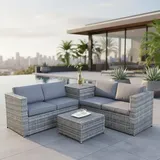 MuCoLa - Xxl Polyrattan Sitzgruppe - Auflagenbox Garten Sofa Sitzgarnitur Gartenset Grau
