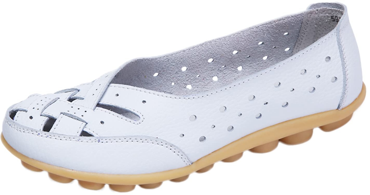 Sport Schuhe Für Damen Slip On Women Comfort Walking Flat Loafers Freizeitschuhe Driving Loafers Wanderschuhe für Frauen Waldläufer Schuhe Damen Weite H 41 (White, 39) - 39 EU