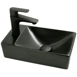 Aloni Handwaschbecken Keramik Schwarz Matt Hahnloch Links