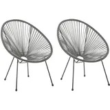 Beliani 2er-Set Rattanstuhl 70 x 87 x 90 cm dunkelgrau/schwarz