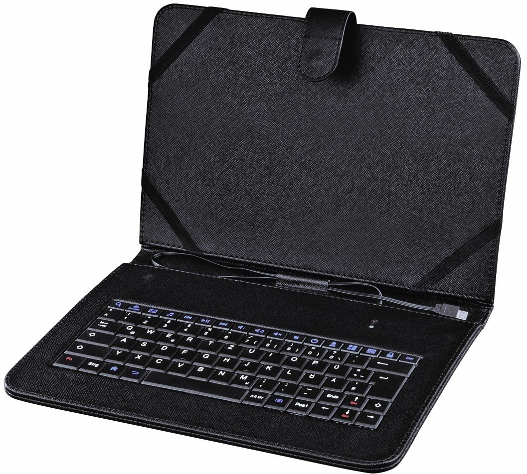Hama Tablet-Tasche mit integrierter Tastatur (Case passend für Lenovo, Medion, TrekStor uvm, für OTG-Tablets mit Display bis 26,7 cm, 10.5 Zoll, Standfunktion) Schutz-Hülle, Slim Cover, schwarz