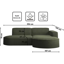 kaiser möbel Ecksofa, Sofa L form, Couch L form MODENA L Studio stoff Neve Olive Rechts