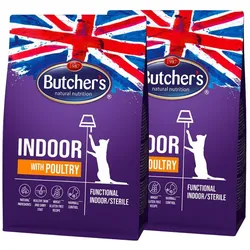 BUTCHER'S Functional Cat Indoor für Wohnungskatzen mit Geflügel 2x800g