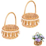 2 Stück Blumenkorb Hochzeit, Weidenkorb Klein, Körbchen Blumenkinder, Blumenstreukörbchen, Rattan-Blumenkorb, mit Henkel, Vintage-Stil, für Hochzeit Tischdeko