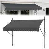 ACXIN Klemmmarkise Balkon, UV-beständig höhenverstellbar Einziehbar Klemmmarkise mit Handkurbel Höhenverstellbar, ohne Bohren, Polyester, 250 x 120 cm, Dunkelgrau