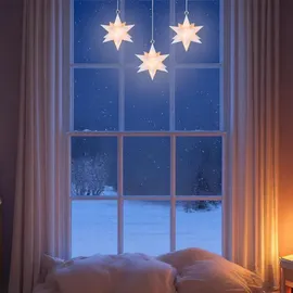 Star-Max F-H-S International schwebende LED Kunststoff-Sterne, 3er Set, weiß, je 10 warmweiße/10 RGB LED, 13 cm, wertige Fernbedienung, umschaltbar warmwe... - Weiß