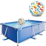 Intex Rectangular Frame Pool Set 260×160×65 cm | rechteckiger Aufstellpool mit Stahlrahmen & PVC-Wänden | 2282 l Wasserinhalt | inkl. Wasserball | stabil & einfach aufzubauen
