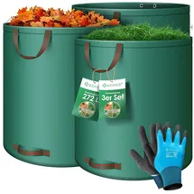 Kesser Gartensack Set Laubsack Gartenabfallsack inkl. Handschuhe - Selbststehend 4 Griffe Stabil Robust - Rasenschnitt für Gartenabfälle Grünschnitt Grün