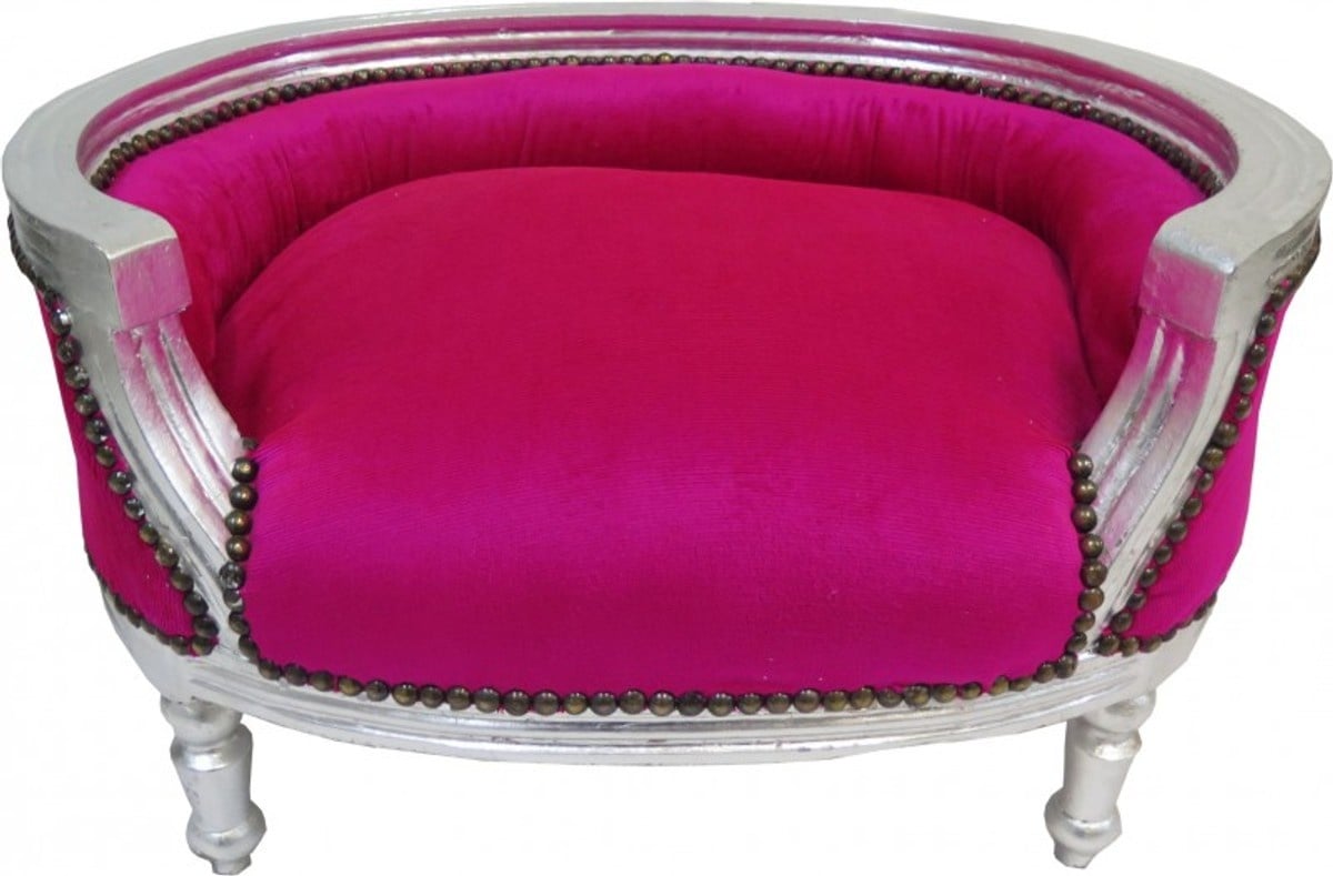 Barock Hunde & Katzen Sofa Pink/Silber - Hundesessel Sitz Hundebett Katzenbett Hund Katze Möbel