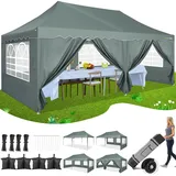 HOTEEL Faltpavillon 3x6 Pavillon Wasserdicht Stabil Partyzelt Faltbar, Faltzelt Mit 6 Seitenwänden & Rolltasche & 4 Sandsäcken, Einfacher Aufbau für Hochzeiten, Gewerbe, Partys, UV50+ Schutz, Grau