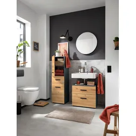 INOSIGN Waschbeckenunterschrank INOSIGN "Skara", grau (anthrazit, artisan eichefarben), B:60cm H:55cm T:35cm, Spanplatte, Schränke, Waschbeckenunterschrank, mit Klappe und Schubkasten, schwarze Griffe, Breite 60 cm, Höhe 55 cm